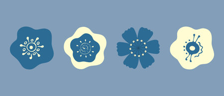 Set of blue-beige flower buds in simple flat doodle style. Isolated. Vector illustrationのイラスト素材