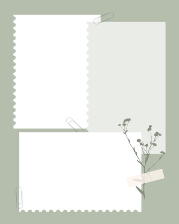 Blank vintage collage for reminders, social media, notes, to do list. Scrapbooking, herbarium with chamomile imprint. . Vector illustrationのイラスト素材