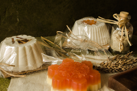 Sparkling muffin and soaps made of natural products.の写真素材