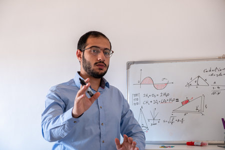 Man teaching math online from homeの写真素材