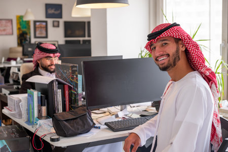 portrait for arabic male during work in office with smile on his face
