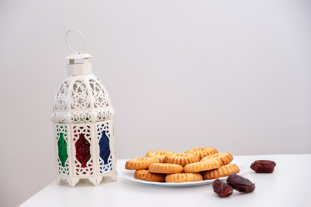 dates kahk eid sweets and fanos on white isolated backgroundの写真素材