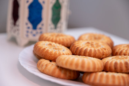 dates kahk eid sweets and fanos on white isolated backgroundの写真素材