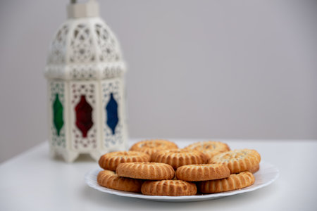 dates kahk eid sweets and fanos on white isolated backgroundの写真素材