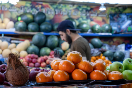 Bazaar selling summer fruits in shop showing plenty types of fruits and variations of choices