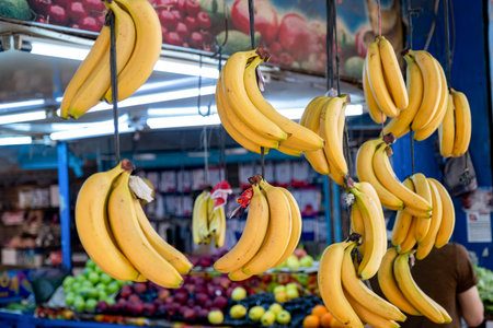 Bazaar selling summer fruits in shop showing plenty types of fruits and variations of choicesの写真素材