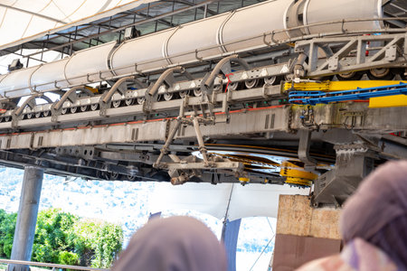 teleferik or car cable station waiting for passengers showing it is workingの写真素材