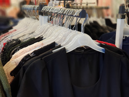 Clothing on hanger at the modern shop boutiqueの写真素材