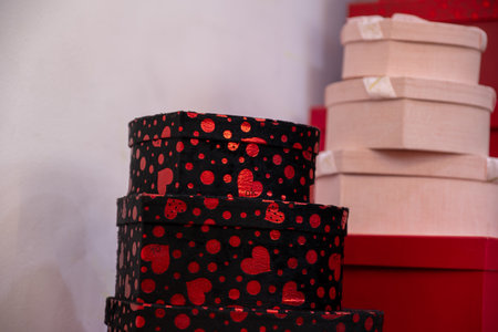 pink heart shaped gift boxes with mock up space can be used as banner or copy space