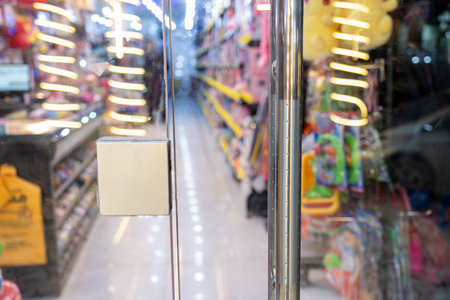 School Shop front door with many items for kids in the background to be used in the schoolの写真素材