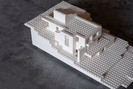 modern house model made of blocks represents modern house structure as architecture student projectの写真素材