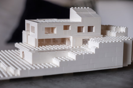 modern house model made of blocks represents modern house structure as architecture student project