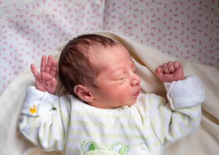 A new family member reactions with sun light and smile on his face, start a new journey and story