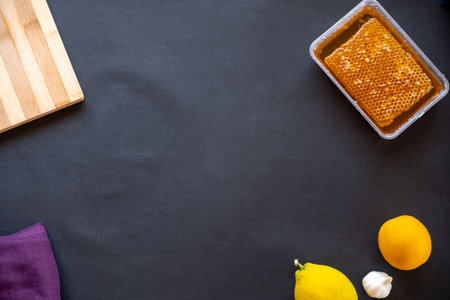 healthy honey with herbs,  ginger, garlic, and lemonの写真素材