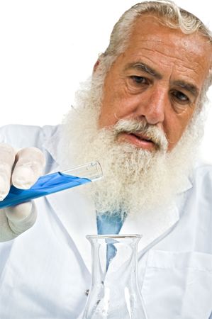 Mature scientist in laboratory isolated on whiteの写真素材
