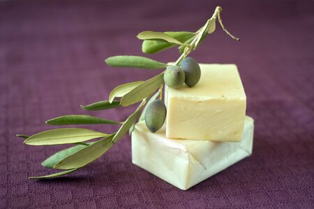 hand made olive oil soapの写真素材