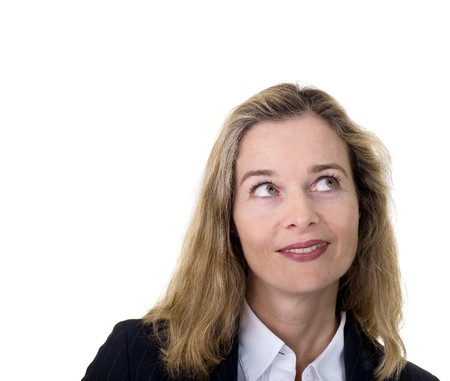 mature bussines woman looking up isolated on whiteの写真素材