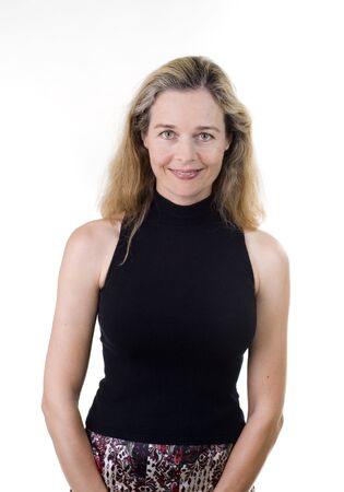 casual european woman smilling isolated on whiteの写真素材