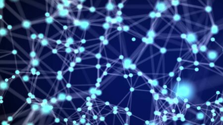 Abstract digital background with cybernetic particles, engineering and science background with particles and plexus connected lines. Depth of field settings. 3D rendering.の写真素材