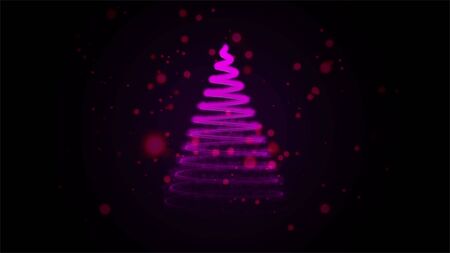 Christmas card with Magic Tree lilac color.Christmas tree from light for your business website. Gold tree as symbol of Happy New Year, Merry Christmas holiday celebration.の写真素材