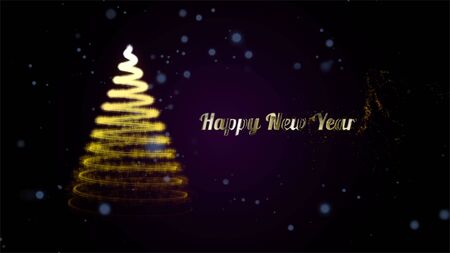 Christmas card with Magic Tree gold color. Christmas tree from light for your business website.Gold tree as symbol of Happy New Year, Merry Christmas holiday celebration.の写真素材