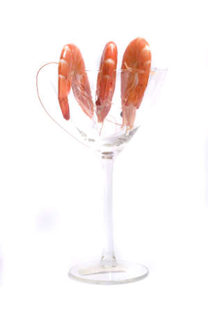 close up of a shrimp cocktail in the making,isolated on whiteの写真素材
