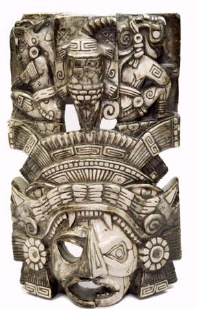 mayan mask, isolated on whiteの写真素材