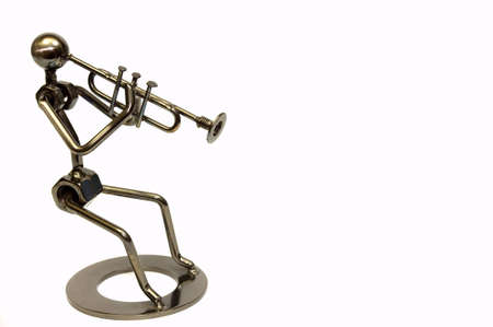 sax player mettalic sculpture, isolated on white, copy spaceの写真素材
