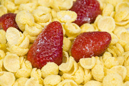 close-up on a bowl of yummy strawberry cerealsの写真素材