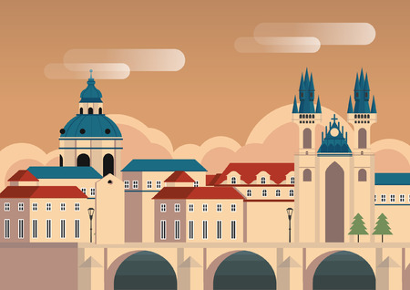 Prague Cityscape Vector Designのイラスト素材