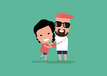 Cute Lovely Couple Holding Heart Vector Illustrationのイラスト素材