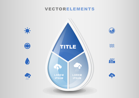Water Drop 3D Vector Infographic Template with Set of Iconsのイラスト素材