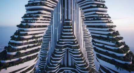 Aerial view of modern skyscrapers in Dubai, United Arab Emiratesの素材