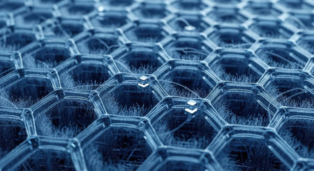 Hexagonal hexagonal pattern in blue tone. Abstract background and texture.の素材