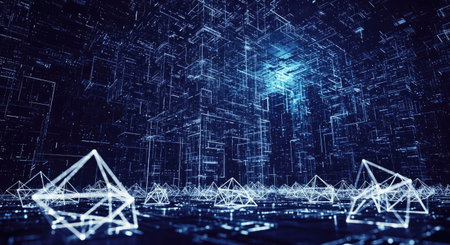 Abstract polygonal wireframe city background. 3D Renderingの素材