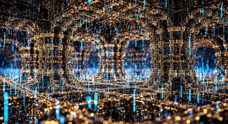 Abstract 3d rendering of chaotic particles. Bokeh lights. Futuristic background.の素材