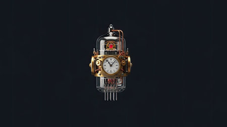 Retro mechanical watch isolated on a dark background. 3d illustrationの素材