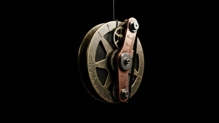 Old watch mechanism on a black background. Close-up. Isolatedの素材