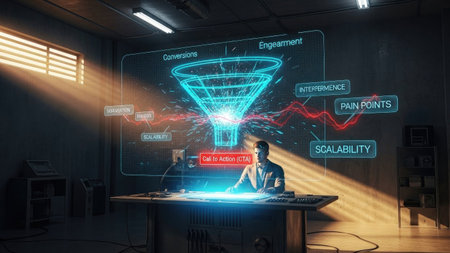 Digital composite of Businessman using computer with funnel interface and binary codeの素材