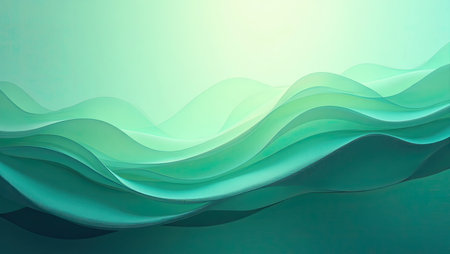 abstract background with green and blue waves. 3d render illustrationの素材