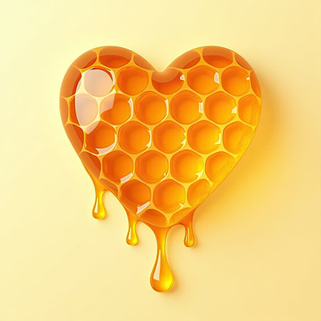 Honey dripping from honeycombs in shape of heart. Vector illustration.の素材