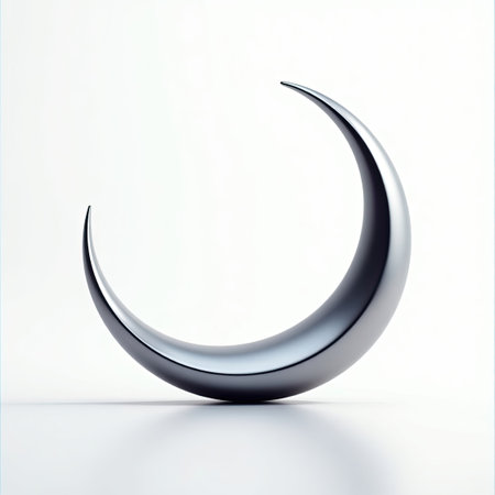 Silver crescent moon on a white background. 3d rendering.の素材