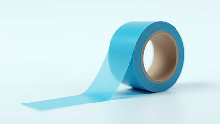 Rolls of blue insulating tape on a light blue background.の素材