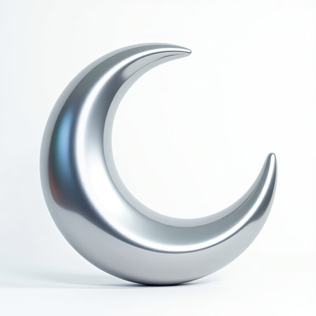 Metallic crescent moon on a white background. 3d renderingの素材