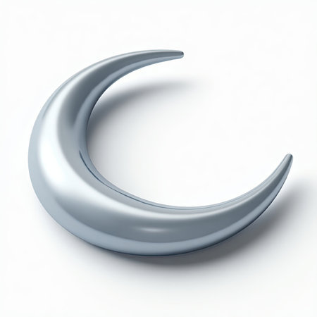 3d illustration of metalic crescent moon on a white backgroundの素材