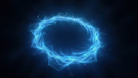 Abstract blue lightning circle on a dark background. 3D Renderingの素材
