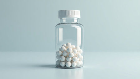 Cotton balls in a jar on a blue background. 3d renderingの素材