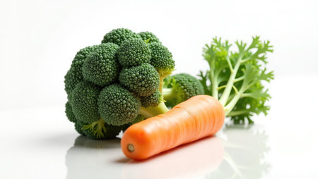 Broccoli and carrot on a white background. Healthy food concept.の素材