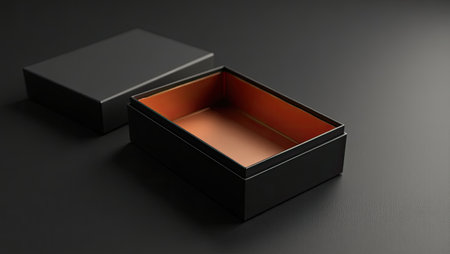 Black box on black background. 3d illustration. 3D rendering.の素材