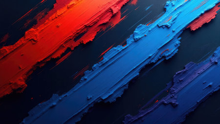 Abstract background of acrylic paint in blue and red tones on a black backgroundの素材